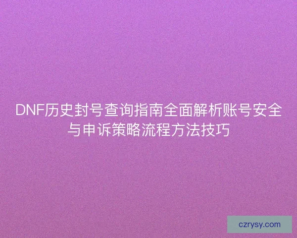 DNF历史封号查询指南全面解析账号安全与申诉策略流程方法技巧